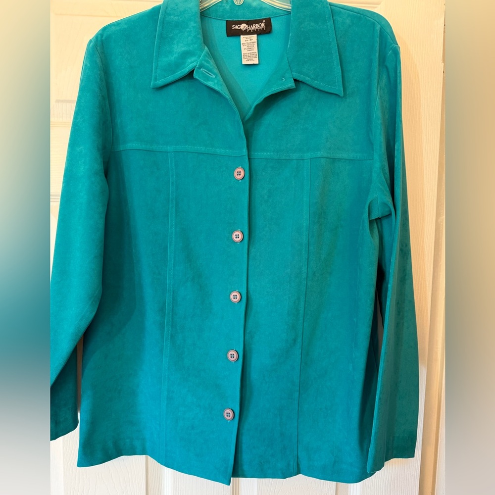 Sag Harbor Suede Jacket Turquoise Size 16p - image 1